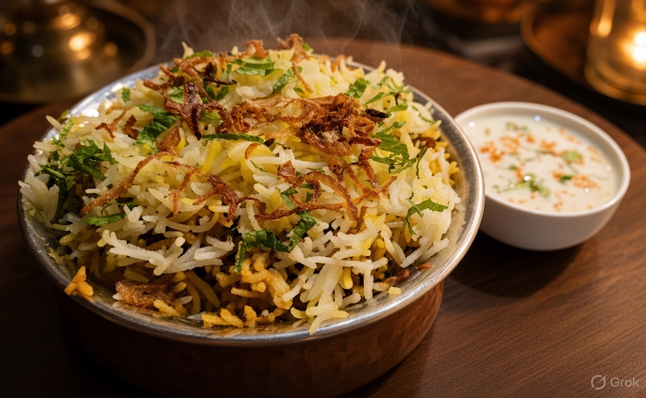 Flavourful Indian biryani at San Vista restaurant, Manipal
