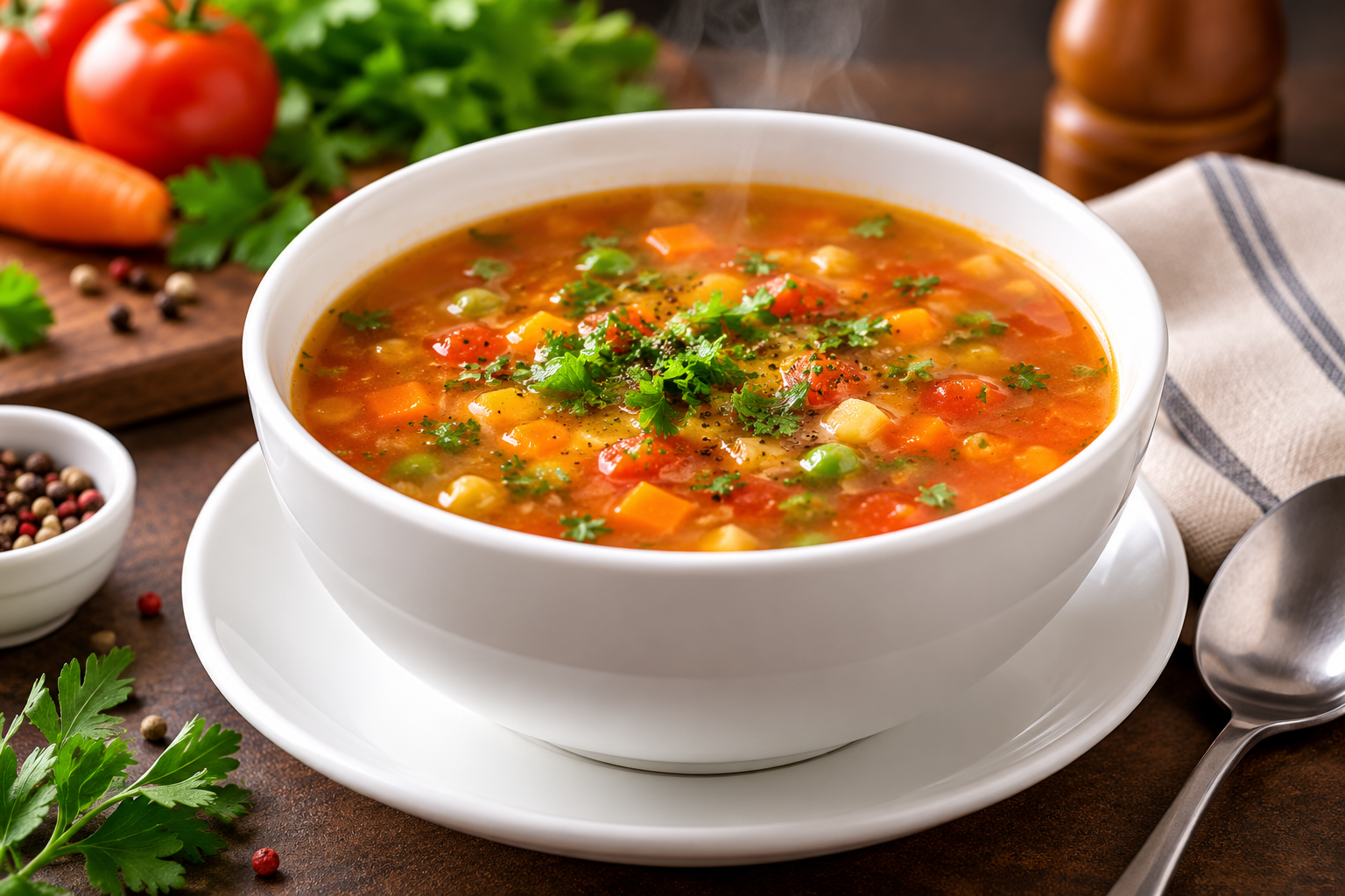 Hot and delicious soup at San Vista restaurant